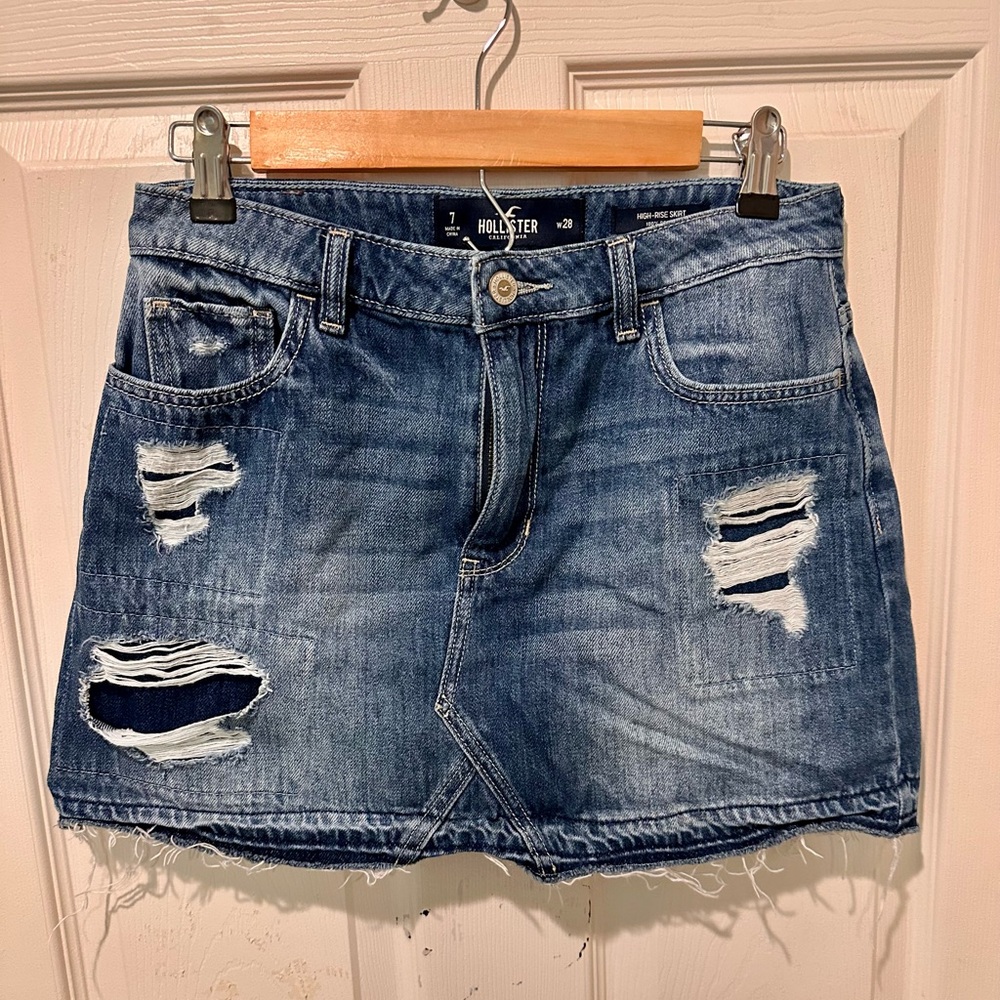Hollister Blue Mini Skirt Distressed Casual